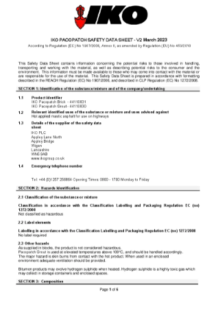 Material Safety Data Sheet (MSDS) - IKO Pacopatch