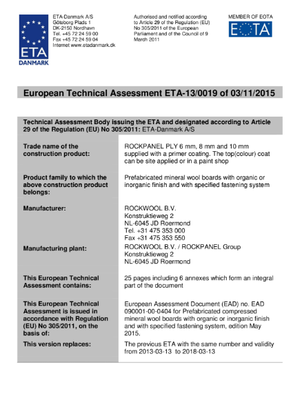 European Technical Assessment (ETA): ETA-13/0019