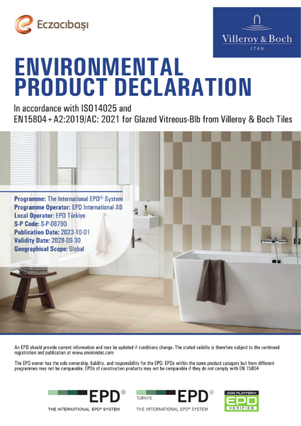 EPD In accordance with ISO14025 and
EN15804+A2:2019/AC: 2021 for Glazed Vitreous-Blb from Villeroy & Boch Tiles