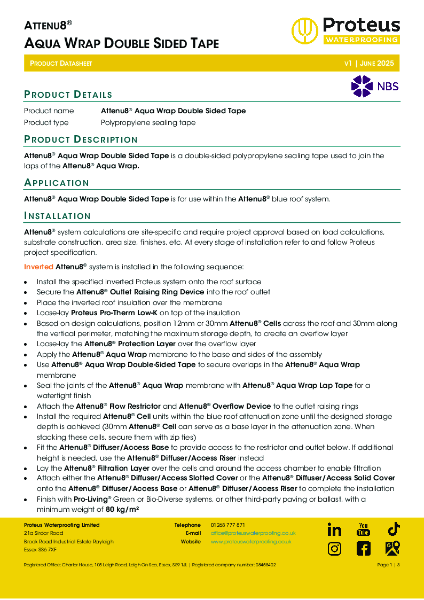 Product Data Sheet - Attenu8® Aqua Wrap Double Sided Tape
