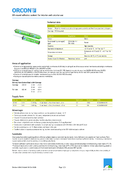 Pro Clima Orcon F Technical Datasheet