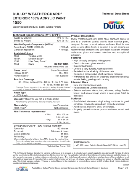 Dulux® Weatherguard® Exterior 100% Acrylic Paint 1550