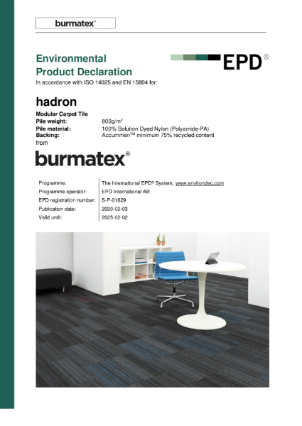 EPD certificate for carpet tiles hadron