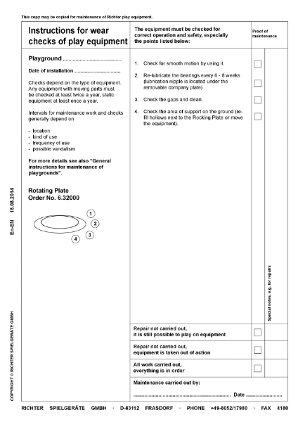TImberplay Rotating/ Roundabout - Rotating Plate - Maintenance Instructions