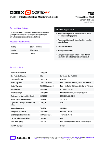 OBEX CORTEX 0500FR Class B ISM - TDS