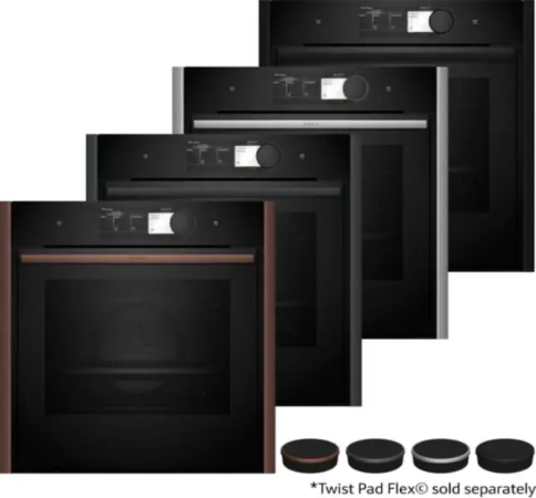 NEFF Slide & Hide Single Pyrolytic Ovens with Flex Design. Silver trim