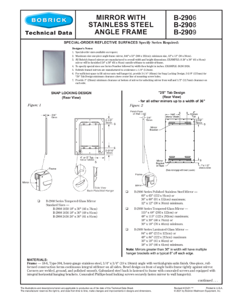 Mirror with Stainless Steel Angle Frame - B2908 series