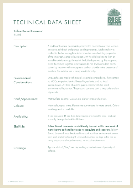 Tallow Bound Limewash - Data Sheet