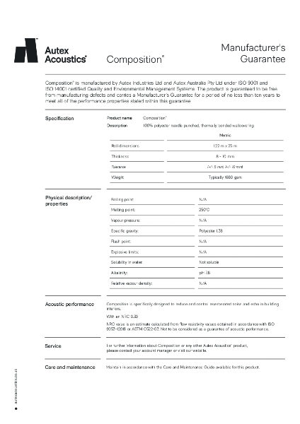 Composition Manufacturer's Guarantee