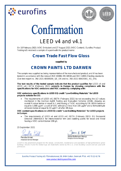 Fastflow QD Gloss LEED Attestation