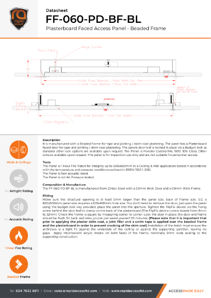 Datasheet - Flipfix Plasterboard One Hour Fire Rated Beaded Frame