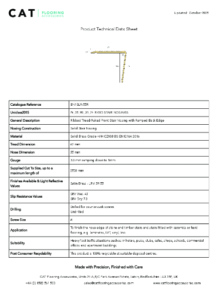 BN1SLR/55R Satin Brass Technical Datasheet