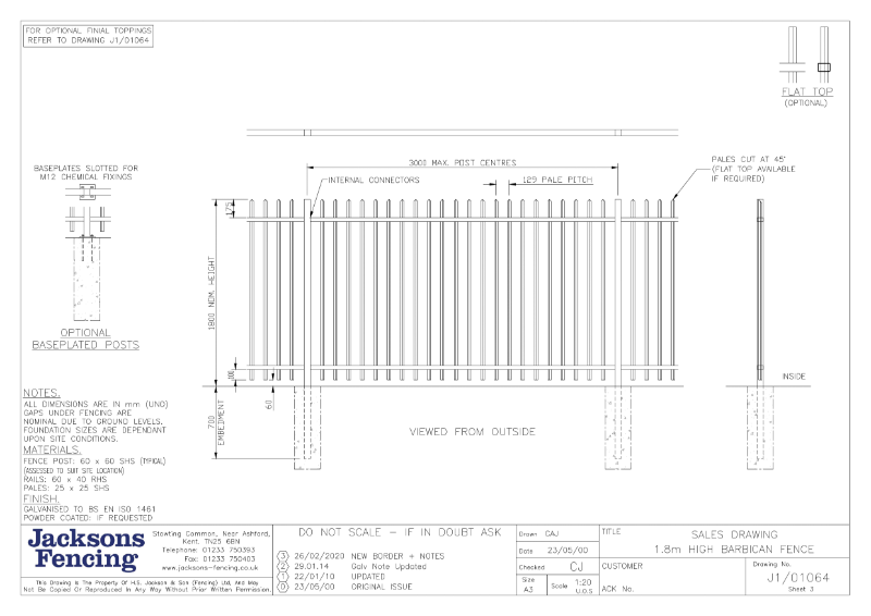 Drawing - Barbican fence 1.8 m high | Jacksons Fencing | NBS Source