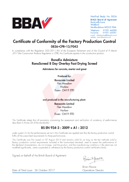 FPC Certificate (0836–CPR–13-F043 to BS EN 934-3)