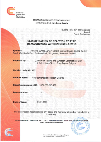 Classification report acc. to EN 13501-4