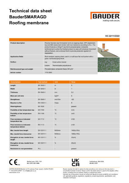 BauderSMARAGD Roofing membrane - Technical Data Sheet