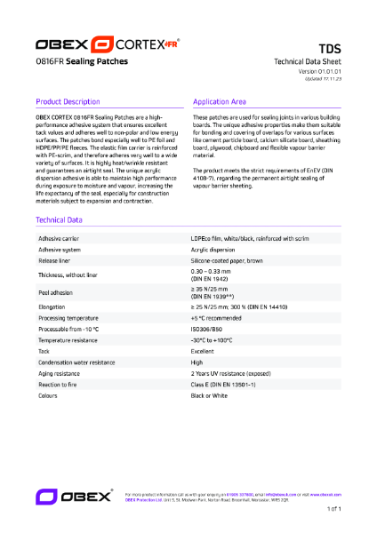 OBEX CORTEX 0816FR Sealing Patches - TDS