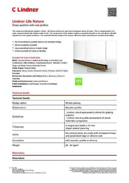 Lindner Life Nature - Data sheet