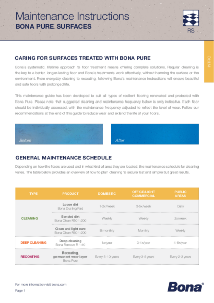 Maintenance Guide for Resilient Floors treated with Bona Pure