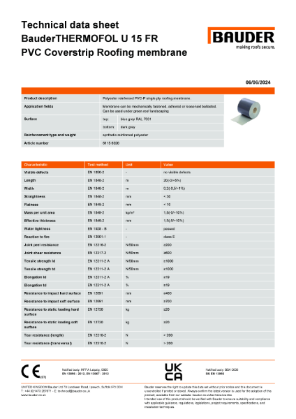 BauderTHERMOFOL U 15 FR PVC Roofing membrane (Blue Grey)