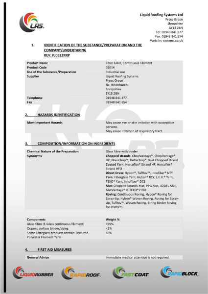MSDS - RapidRoof - Joint Tape