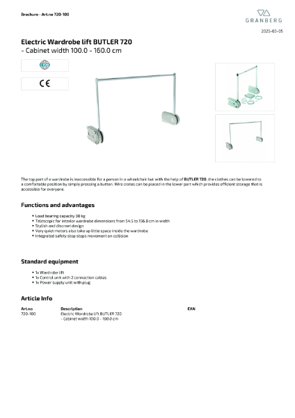 Technical Data Sheet Granberg Butler 720-100