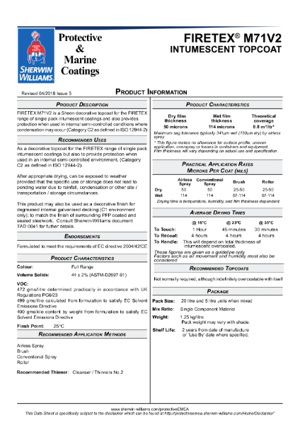 Steel Protection FIRETEX® M71V2 Product Data Sheet