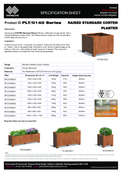 Townscape Corten Planter Standard Raised