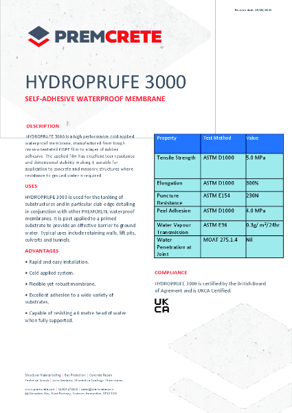 Hydroprufe 3000 Technical Data Sheet 2025