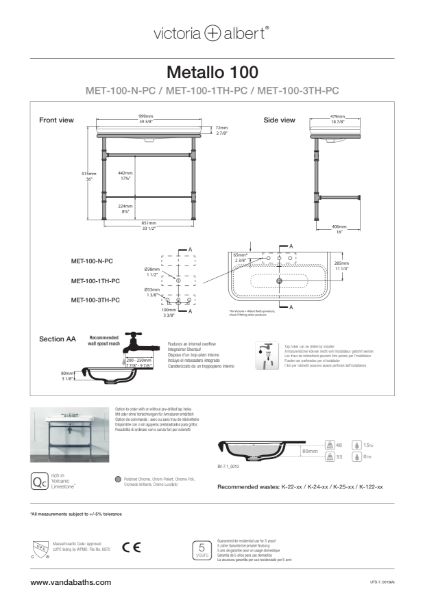 Metallo 100 Basin With Chrome Legs & Shelf - PDS
