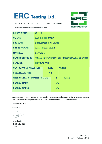 U-Values Test Result - Double Doors with Full Glass