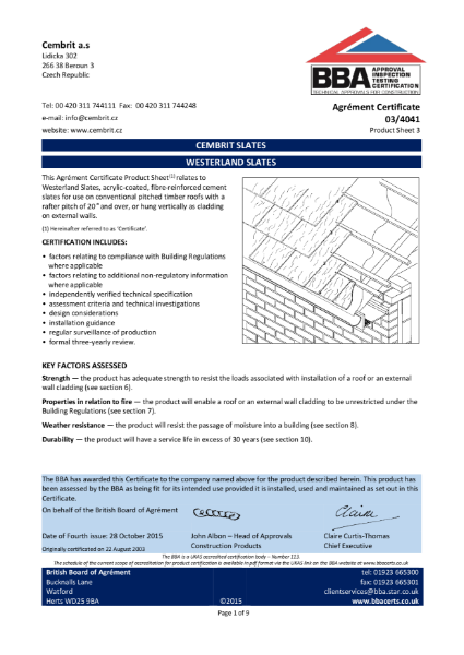 BBA Agrément Certificate