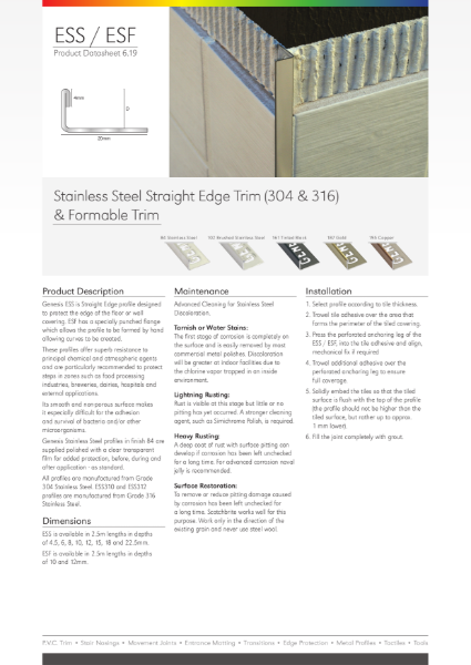 Stainless Steel Straight Edge Tile Trim Datasheet