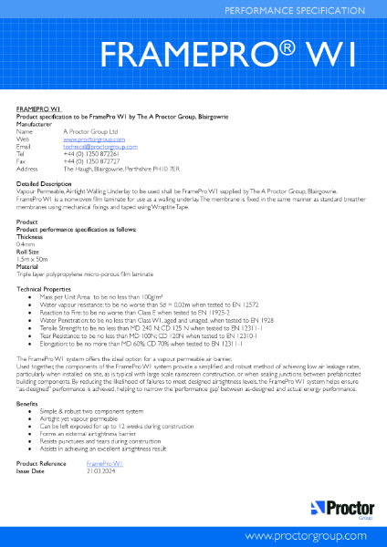 FramePro-W1 Data Sheet Performance Specification