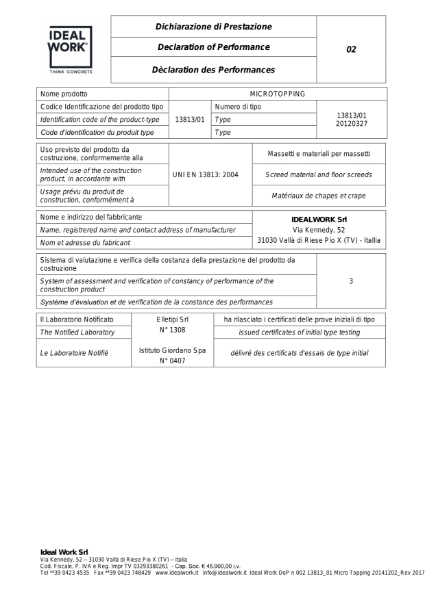 Microtopping® - Declaration of Performance (DoP)