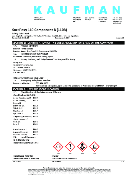 SurePoxy 110 Safety Data Sheet - Component B