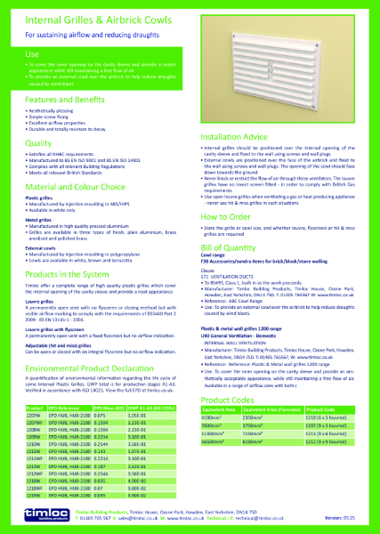 Internal Grilles & Airbrick Cowls Datasheet