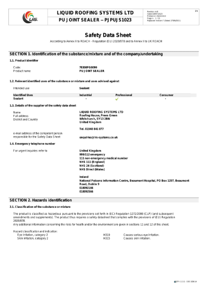 MSDS - FastCoat Pro - PU Joint Sealer