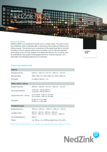 NedZink - Datasheet NedZink NOIR