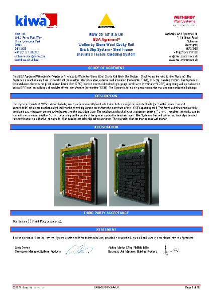 Wetherby Stone Wool Cavity Rail Brick Slip System - Steel Frame - KIWA BDA