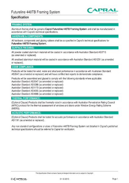 Specification 440TB Futureline