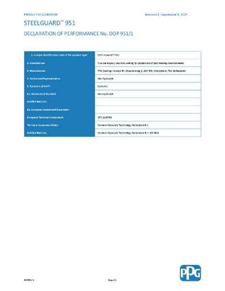 STEELGUARD 951 Declaration of performance