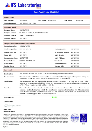 IMO FTP Code Part 7 Test Certificate