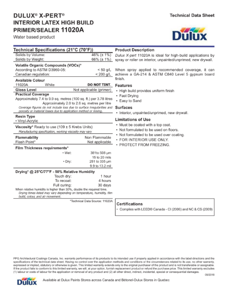 Dulux® X-Pert® Interior Latex High Build Primer/Sealer 11020A