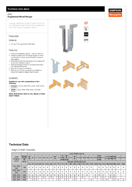 EWH: Engineered Wood Hanger Technical Data Sheet