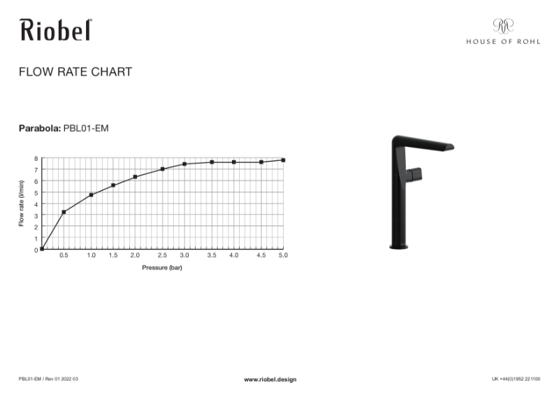 Parabola Tall Single Lever Basin Mixer Flow Rate