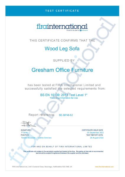 BS EN 16139 Test Level 1* | Gresham Office Furniture Ltd | NBS Source