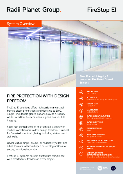 FireStop EI Fire Rated System - Radii Planet Group Data Sheet 2025 v1.01