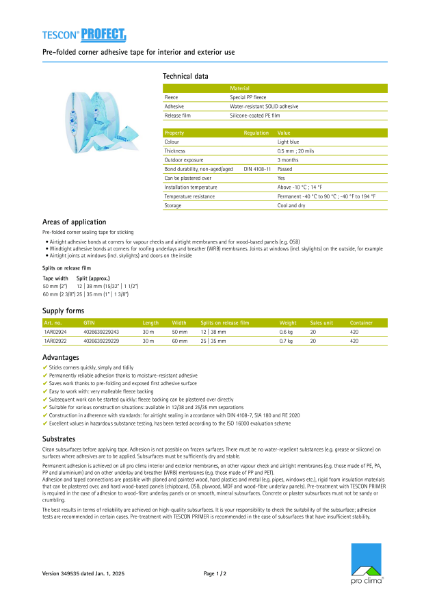 Tescon Profect Technical Datasheet