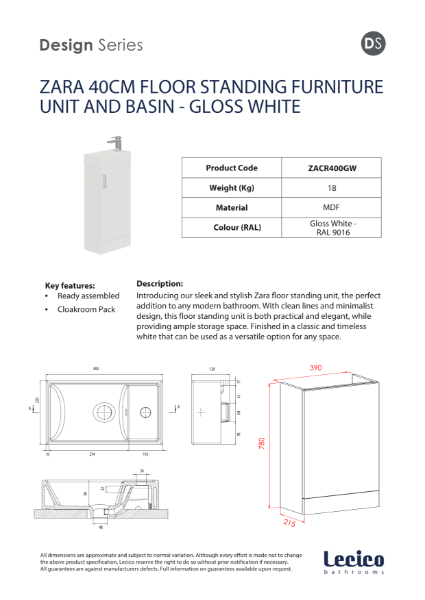 Zara 40 cm Cloakroom Pack - Gloss White